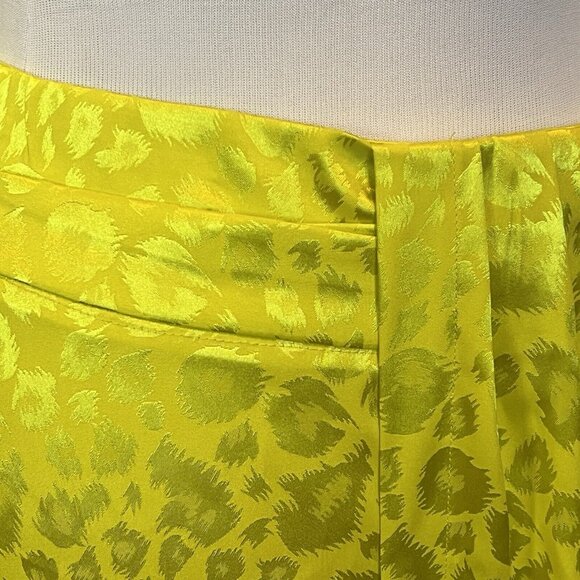 New York & Co NYCO Leopard Satin Midi Skirt Size 4 Neon Green Yellow Small 29W - Picture 3 of 16